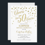 Överraskande 50:e Födelsedagsfesten - Guld White Inbjudningar<br><div class="desc">Överraskande 50:e Eleganten i Födelsedagsfest inbjudan med faux glitter guld och vit. Har skript-typsnitt och -konfiguration. Skål för 50 år! Berätta om du behöver en anpassningsbar ålder.</div>