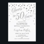 Överraskande 50:e Födelsedagsfesten - Silver White Inbjudningar<br><div class="desc">Överraskande 50:e Eleganten i Födelsedagsfest inbjudan med faux glitter silver och vit. Har skript-typsnitt och -konfiguration. Skål för 50 år! Berätta om du behöver en anpassningsbar ålder.</div>