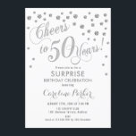 Överraskande 50:e Födelsedagsfesten - Silver White Inbjudningar<br><div class="desc">Överraskande 50:e Eleganten i Födelsedagsfest inbjudan med faux glitter silver och vit. Har skript-typsnitt och -konfiguration. Skål för 50 år! Berätta om du behöver en anpassningsbar ålder.</div>