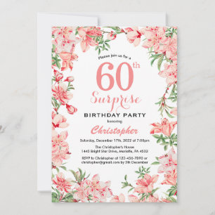 Överraskande 60:e födelsedag Rosa Boho Botanical B Inbjudningar