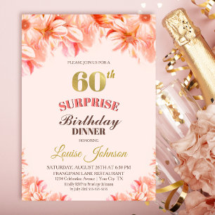 Överraskande 60:e födelsedag Rosa Guld Blommigt Mi Inbjudningar