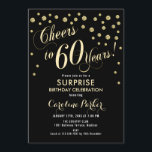Överraskande 60:e Födelsedagsfesten - Guld Black Inbjudningar<br><div class="desc">Överraskande 60:e Eleganten i Födelsedagsfest inbjudan med faux glitter guld och svart. Har skript-typsnitt och -konfiguration. Skål till 60 år! Berätta om du behöver en anpassningsbar ålder.</div>