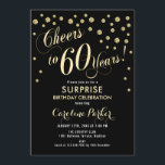 Överraskande 60:e Födelsedagsfesten - Guld Black Inbjudningar<br><div class="desc">Överraskande 60:e Eleganten i Födelsedagsfest inbjudan med faux glitter guld och svart. Har skript-typsnitt och -konfiguration. Skål till 60 år! Berätta om du behöver en anpassningsbar ålder.</div>