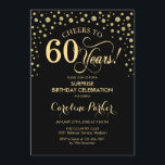 Överraskande 60:e Födelsedagsfesten - Guld Black Inbjudningar<br><div class="desc">Överraskande 60 Födelsedagsfest inbjudan. Utformning av eleganten i svartvitt och faux glitter guld . Med skriptteckensnitt och diamanter konfigureras. Skål till 60 år! Berätta om du behöver anpassa dig ytterligare.</div>