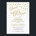 Överraskande 60:e Födelsedagsfesten - Guld White Inbjudningar<br><div class="desc">Överraskande 60:e Födelsedagsfest inbjudan-Eleganten med faux glitter guld och vit. Har skript-typsnitt och -konfiguration. Skål till 60 år! Berätta om du behöver en anpassningsbar ålder.</div>