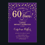 Överraskande 60:e Födelsedagsfesten - Lila Guld Inbjudningar<br><div class="desc">Överraskande 60 Födelsedagsfest inbjudan. Elegantens utformning i royalets lila och faux glitter guld . Med skriptteckensnitt och diamanter konfigureras. Skål till 60 år! Berätta om du behöver anpassa dig ytterligare.</div>