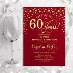Överraskande 60:e Födelsedagsfesten - Röda Guld Inbjudningar<br><div class="desc">Överraskande 60 Födelsedagsfest inbjudan. Utformning av eleganten i mörk röd och faux glitter guld. Med skriptteckensnitt och diamanter konfigureras. Skål till 60 år! Berätta om du behöver anpassa dig ytterligare.</div>