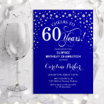 Överraskande 60:e Födelsedagsfesten - Royalet Blue Inbjudningar<br><div class="desc">Överraskande 60 Födelsedagsfest inbjudan. Utformning av eleganten i royal blue och faux glitter silver. Med skriptteckensnitt och diamanter konfigureras. Skål till 60 år! Berätta om du behöver anpassa dig ytterligare.</div>