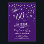 Överraskande 60:e Födelsedagsfesten - Silver Lila Inbjudningar<br><div class="desc">Överraskande 60:e Eleganten i Födelsedagsfest inbjudan med Faux glitter silver och lila. Har skript-typsnitt och -konfiguration. Skål till 60 år! Berätta om du behöver en anpassningsbar ålder.</div>