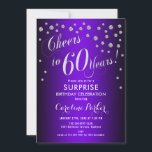 Överraskande 60:e Födelsedagsfesten - Silver Lila Inbjudningar<br><div class="desc">Överraskande 60:e Eleganten i Födelsedagsfest inbjudan med Faux glitter silver och lila. Har skript-typsnitt och -konfiguration. Skål till 60 år! Berätta om du behöver en anpassningsbar ålder.</div>