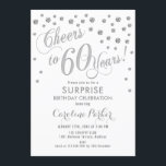 Överraskande 60:e Födelsedagsfesten - Silver White Inbjudningar<br><div class="desc">Överraskande 60:e Födelsedagsfest inbjudan-Eleganten med faux glitter silver och vit. Har skript-typsnitt och -konfiguration. Skål till 60 år! Berätta om du behöver en anpassningsbar ålder.</div>
