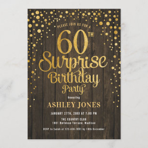 Överraskande 60:e Födelsedagsfesten - Wood & Guld Inbjudningar