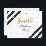 Överraskande 60:e födelsedagsskript Guld Geometric Inbjudningar<br><div class="desc">Modern,  60:e födelsedagsskript med Guld-geometrisk inbjudan med svart rand och guld-folie med glitter-punkter med skripttypografi som du enkelt kan redigera. Om du vill göra ytterligare anpassningar klickar du på knappen "Anpassa" och användor verktyg som är utformat för att ändra mallen.</div>