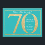 Överraskande 70:e födelsedagen Teal och Guld Glitt Inbjudningar<br><div class="desc">Överraskad 70:e födelsedagsinbjudan. Inbjudan i Teal och Guld Glitter Födelsedagsfest med Teal Background. Överraskad födelsedag. Vuxen Birthday. Manar eller Kvinnor Bday Bash Party. Om du vill göra ytterligare anpassningar klickar du på knappen "Anpassa" och användor verktyg som är utformat för att ändra mallen.</div>