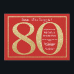 Överraskande 80:e födelsedag Röda och Guld Glitter Inbjudningar<br><div class="desc">Överraskad 80-dagars inbjudan. Röda och Guld Glitter Födelsedagsfest Inbjudan med Röda bakgrunden. Överraskad födelsedag. Vuxen Birthday. Manar eller Kvinnor Bday Bash Party. Om du vill göra ytterligare anpassningar klickar du på knappen "Anpassa" och användor verktyg som är utformat för att ändra mallen.</div>