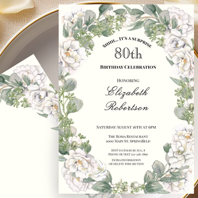 Överraskande blomsterkant Kvinna 80-årsdag  Inbjudningar (Skapare uppladdad)