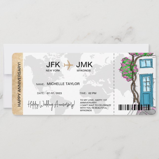 Överraskande Boarding Pass Biljett Destination Gre Inbjudningar (Framsida)