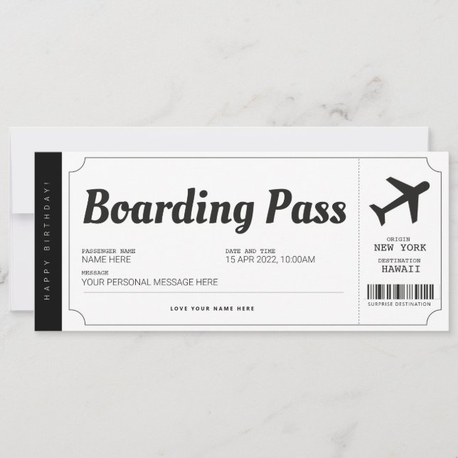 Överraskande Boarding Pass Flyg Resa Biljett Inbjudningar (Framsida)
