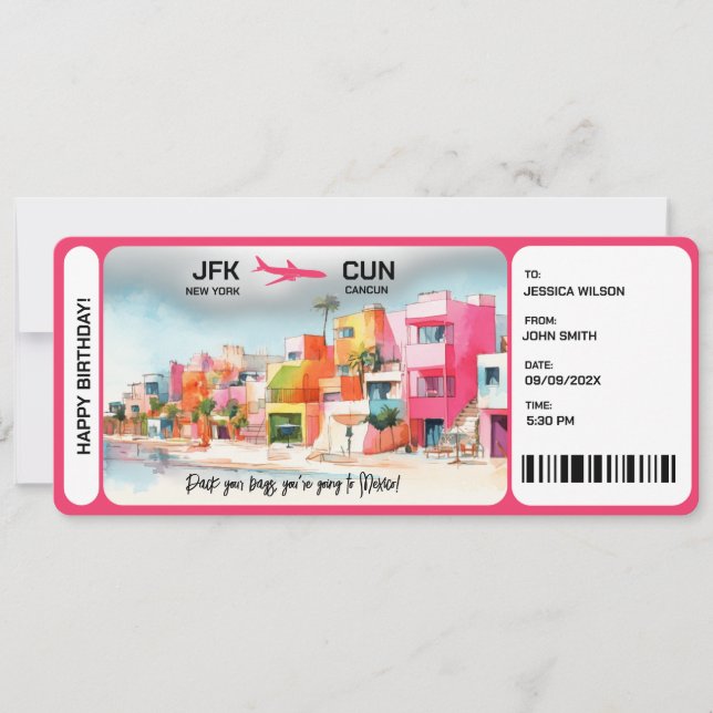 Överraskande boardingpass Biljett Mexiko Inbjudningar (Framsida)