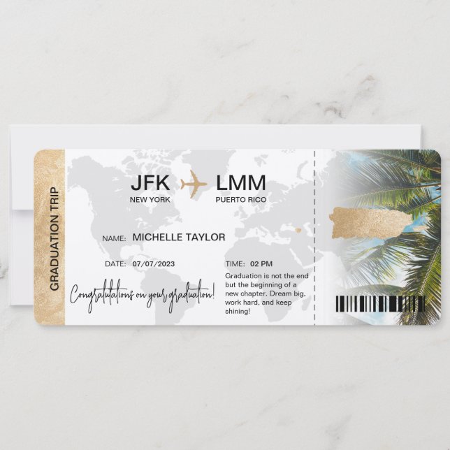 Överraskande boardingpass Resa Biljett Puerto Rico Inbjudningar (Framsida)