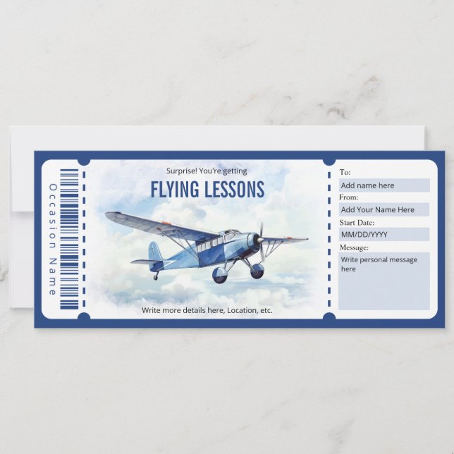 Överraskande flyglektioner Gift Voucher Inbjudningar (Framsida)