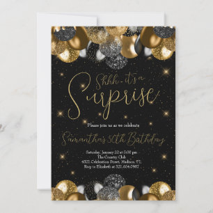 Överraskande födelsedagskalender Black Guld Glitte Inbjudningar