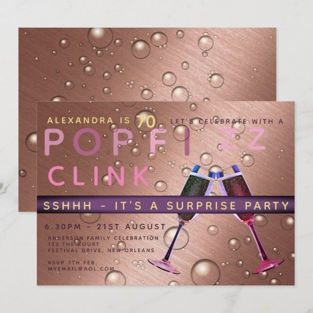 Överraskande födelsedagstidning Ro Guld Champagne  Inbjudningar (Fram/baksida)