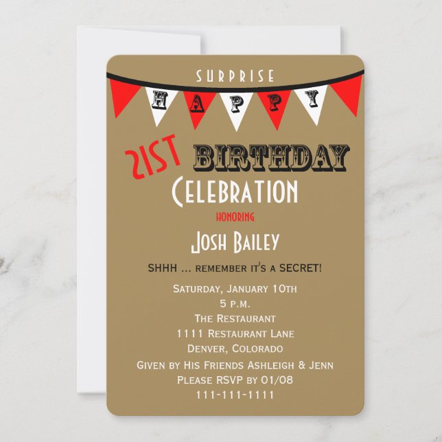 Överraskande inbjudan till 21:a födelsedag (Framsida)