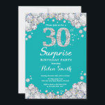 Överraskande inbjudan till 30års födelsedag Teal o<br><div class="desc">Överraskad inbjudan till 30års födelsedag. Teal och Silver Rhinestone Diamond Teal Turcos Aqua Background. Elegant Birthday Bash inbjudan. Vuxen Birthday. Kvinnor på födelsedagen. Manar födelsedag. Om du vill göra ytterligare anpassningar klickar du på knappen "Anpassa" och användor verktyg som är utformat för att ändra mallen.</div>