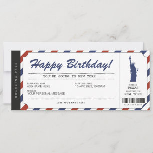 Överraskande New York-resa Boarding Pass Resebilje Inbjudningar