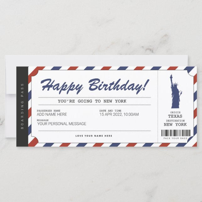 Överraskande New York Resa-boardingpass Travel Bil (Framsida)