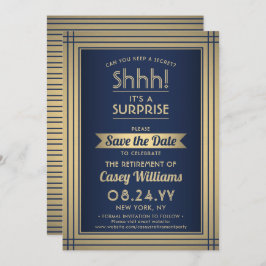 Överraskande Pension Party Shhh! Tunga Blue & Guld Spara Datumet