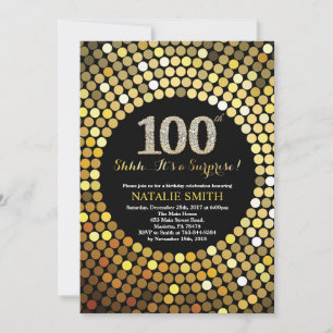 Överraskning 100:e födelsedag Svarta och Guld Glit Inbjudningar