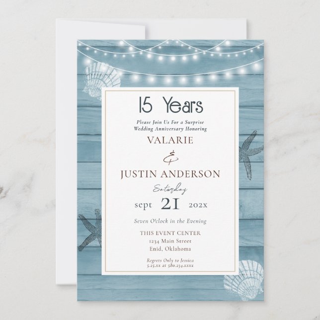 Överraskning 15-årsjubileum Strand  Inbjudningar (Framsida)