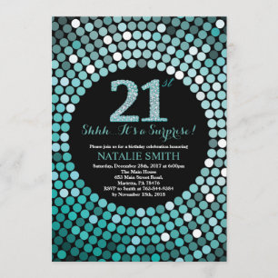Överraskning 21:a födelsedagen Black och Teal Glit Inbjudningar