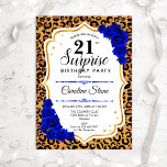 Överraskning 21:a födelsedagen - Leopard Guld Roya Inbjudningar<br><div class="desc">Överraskad 21:a födelsedagsinbjudan. Feminint royal blått,  vit design med faux glitter guld. Det finns djur leopard cheetah mönster,  sapphire blue ro,  script font och konetti. Perfekt för ett elegant födelsedagsfest. Kan vara personlig att visa vilken ålder som helst. Berätta om du behöver anpassa dig ytterligare.</div>