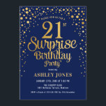 Överraskning 21:a födelsedagen Party - flottan och Inbjudningar<br><div class="desc">Överraskad inbjudan till 21:a födelsedagspartiet. Utformning av eleganten i sjön och faux glitter guld. Innehåller typsnitt och konfiguration för snyggt av skript. Berätta om du behöver anpassningsbarnas ålder.</div>