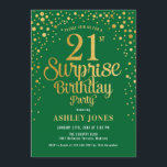 Överraskning 21:a födelsedagen Party - Grönt & Gul Inbjudningar<br><div class="desc">Överraskad inbjudan till 21:a födelsedagspartiet. Utformning av eleganten i grönten av skogarna och glitter guld. Innehåller typsnitt och konfiguration för snyggt av skript. Berätta om du behöver anpassningsbarnas ålder.</div>
