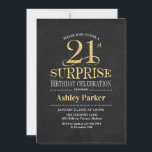Överraskning 21:a födelsedagen Party - Guld Black Inbjudningar<br><div class="desc">Rustic Surprise 21:a födelsedag Firande inbjudan. Elegantens klassutformning i svart krita och faux glitter guld mönster. Elegantens skriptteckensnitt för funktioner. Berätta om du behöver anpassa dig ytterligare.</div>