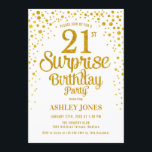 Överraskning 21:a födelsedagen Party - Guld & Whit Inbjudningar<br><div class="desc">Överraskad inbjudan till 21:a födelsedagspartiet. Elegantens utformning i vitt och faux glitter guld. Innehåller typsnitt och konfiguration för snyggt av skript. Berätta om du behöver anpassningsbarnas ålder.</div>