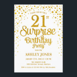 Överraskning 21:a födelsedagen Party - Guld & Whit Inbjudningar<br><div class="desc">Överraskad inbjudan till 21:a födelsedagspartiet. Elegantens utformning i vitt och faux glitter guld. Innehåller typsnitt och konfiguration för snyggt av skript. Berätta om du behöver anpassningsbarnas ålder.</div>