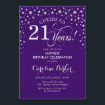 Överraskning 21:a födelsedagen Party - Lila Silver Inbjudningar<br><div class="desc">Överraskad inbjudan till 21:a födelsedagspartiet. Utformning av eleganten i lila och Faux glitter silver. Med skriptteckensnitt och diamanter konfigureras. Skål till 21 år! Berätta om du behöver anpassa dig ytterligare.</div>