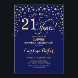 Överraskning 21:a födelsedagen Party - marinblått  Inbjudningar<br><div class="desc">Överraskad inbjudan till 21:a födelsedagspartiet. Elegantens utformning i marinblått och faux glitter guld. Med skriptteckensnitt och diamanter konfigureras. Skål till 21 år! Berätta om du behöver anpassa dig ytterligare.</div>
