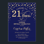 Överraskning 21:a födelsedagen Party - marinblått  Inbjudningar<br><div class="desc">Överraskad inbjudan till 21:a födelsedagspartiet. Elegantens utformning i marinblått och faux glitter guld. Med skriptteckensnitt och diamanter konfigureras. Skål till 21 år! Berätta om du behöver anpassa dig ytterligare.</div>