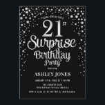 Överraskning 21:a födelsedagen Party - Silver & Bl Inbjudningar<br><div class="desc">Överraskad inbjudan till 21:a födelsedagspartiet. Utformning av eleganten i svart och faux glitter silver. Innehåller typsnitt och konfiguration för snyggt av skript. Berätta om du behöver anpassningsbarnas ålder.</div>