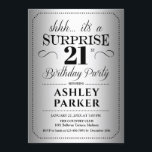 Överraskning 21:a födelsedagen Party - Silver Inbjudningar<br><div class="desc">Överraskad inbjudan till 21:a födelsedagspartiet. Enkel klassdesign i silver och svart. Med faux silver foil mönster och elegant-skript. Överraskad dag firande för man eller kvinna. Kan anpassas till vilken ålder som helst!</div>