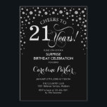Överraskning 21:a födelsedagen Party - Svarta Silv Inbjudningar<br><div class="desc">Överraskad inbjudan till 21:a födelsedagspartiet. Utformning av eleganten i svart och faux glitter silver. Med skriptteckensnitt och diamanter konfigureras. Skål till 21 år! Berätta om du behöver anpassa dig ytterligare.</div>