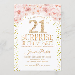 Överraskning 21:a födelsedagen Party - Vita Guld R Inbjudningar