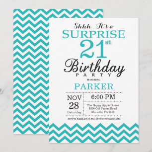Överraskning 21-års födelsedagsinbjudan Teal Chevr Inbjudningar
