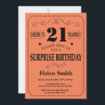 Överraskning 21-årsdag Svart och korall Inbjudningar<br><div class="desc">Överraskning 21-års inbjudan Svart och korall typografi. Svart och korall bakgrund. Vuxen födelsedag. Manlig mans eller kvinnlig födelsedag. Barn pojke eller flicka dam tonåring tonåring födelsedags inbjudan. 13:e 15:e 16:e 18:e 20:e 21:a 30:e 40:e 50:e 60:e 70:e 80:e 90:e 100:e. Alla åldrar. För ytterligare anpassning, klicka på "Anpassa"-knappen och använd...</div>